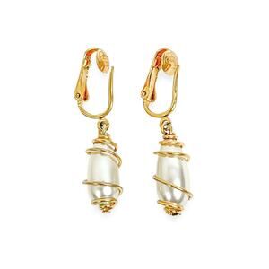 Sarah Coventry Faux Caged Pearl Clip On Gold Tone Dangle Earrings Vintage Signed
